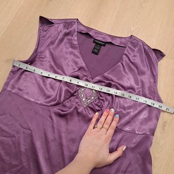 Lane Bryant Purple Satin Beaded Glam Y2K Babydoll Going Out Blouse Size 14 - Picture 9 of 9